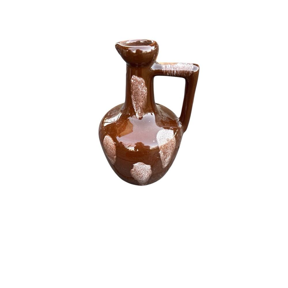 VINTAGE Brown Drip Glaze Handmade Pottery Water/Oil Etc. Pouring Pitcher